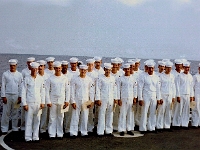 Promotional ceremony on the hanger deck.  Promotions at sea.